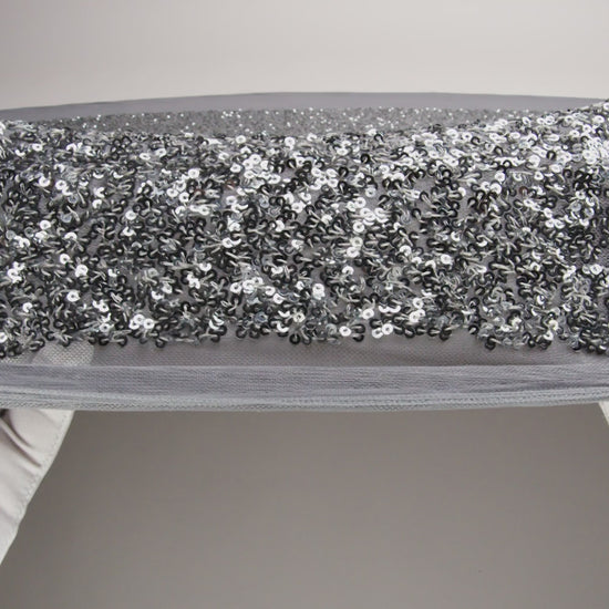 Recycled Polyester All-Over Circular Baby Sequins on Stretch Mesh - Silver - Divine Collection