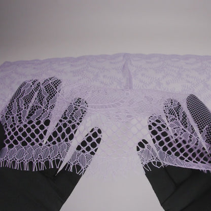 Raschel Lace Panel with Finished Edges - Lavender Delicate Leafy Vines on Net
