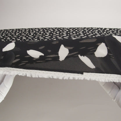Viscose Georgette Print - Black and Dove White Painterly Brush Strokes - Designer Deadstock