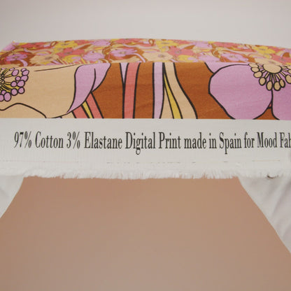 Stretch Cotton Sateen - Pink and Yellow Floral - Garden Groove Print - Mood Exclusive Groove Collection