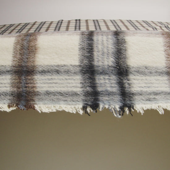 Brushed Wool Blend Twill Tweed - Black, Brown and Cream Beige Plaid