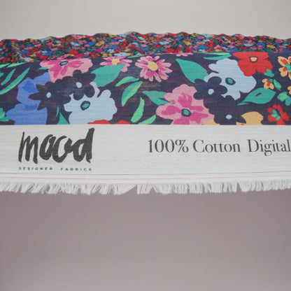 Crinkled Cotton Gauzy Woven - Blue, Red and Yellow Floral - Mood Exclusive Storybook Garden Print