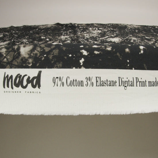 Stretch Cotton Sateen - Black and White Leafy Branches - Sylvan Spectres Print - Mood Exclusive Twilight Collection