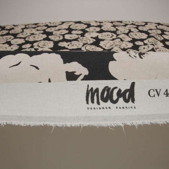 Linen and Rayon Woven - Cream and Black Roses - Mood Exclusive Midnight Muse Print