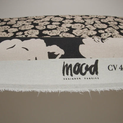 Linen and Rayon Woven - Cream and Black Roses - Mood Exclusive Midnight Muse Print