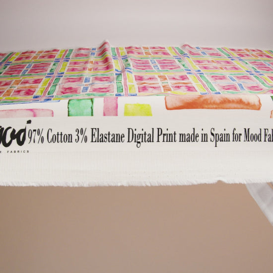 Stretch Cotton Sateen - Rainbow Watercolor Plaid - Jujube Jubilee Print - Mood Exclusive Sugar Collection