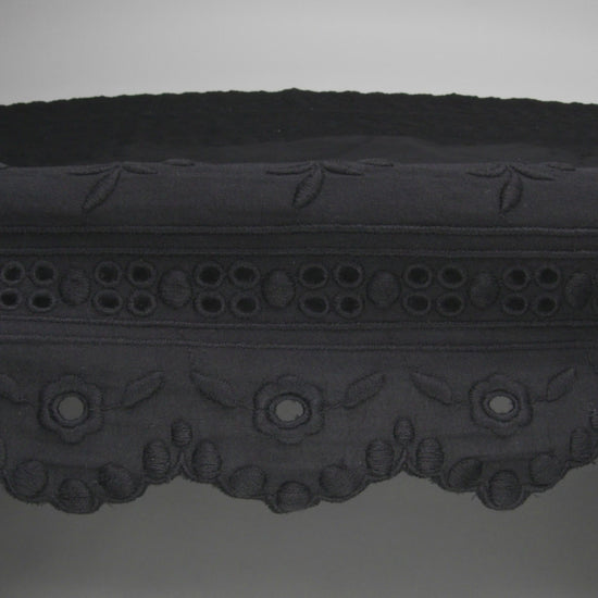 Famous NYC Designer Black Bordered Embroidered Cotton Eyelet