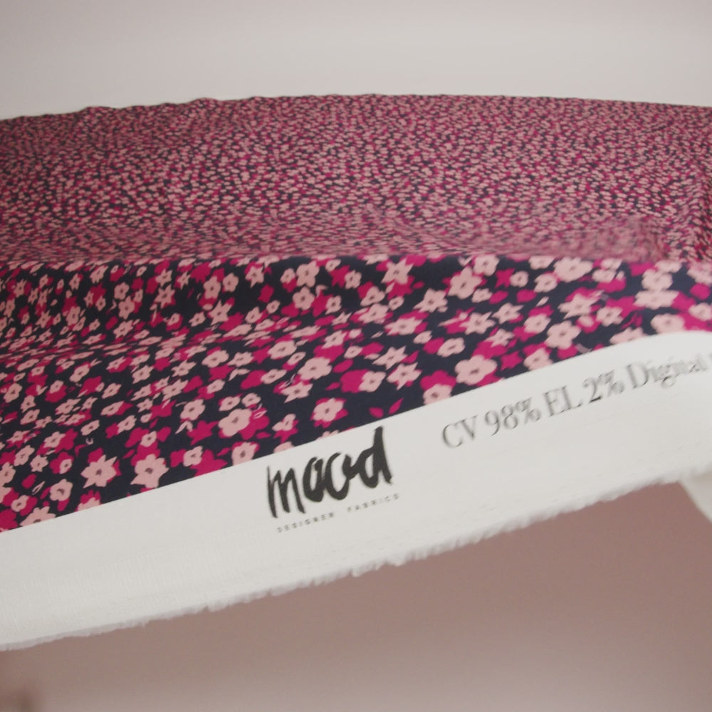 Stretch Cotton Twill Print - Navy and Pink Floral - Mood Exclusive Petals to Pick - Image 6 of 6