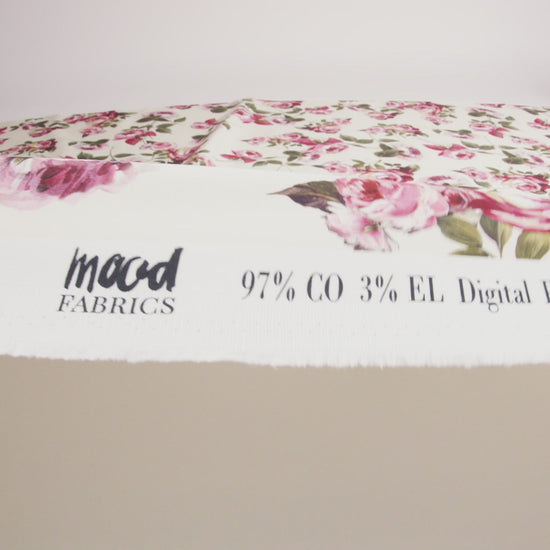 Stretch Cotton Sateen - White and Pink Floral - Inhotim Blooms Print - Mood Exclusive Rio Collection
