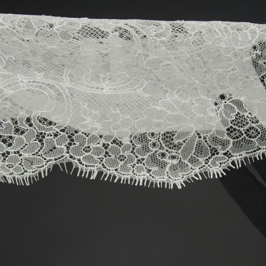 French Chantilly Lace with Scalloped Edges by Solstiss - Ivory Delicate Floral