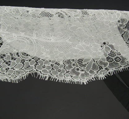 French Chantilly Lace with Scalloped Edges by Solstiss - Ivory Delicate Floral