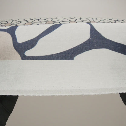 Linen and Rayon Woven - Dark Blue, White and Beige Abstract Daisies - Mood Exclusive Dilly-Dally Daisies Print