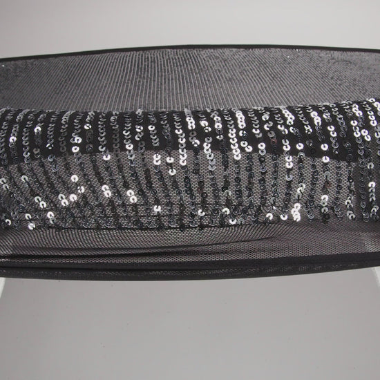 Recycled Polyester Circle Sequin Stripes on Stretch Mesh - Silver on Black - Transcendent Collection