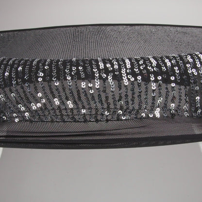 Recycled Polyester Circle Sequin Stripes on Stretch Mesh - Silver on Black - Transcendent Collection