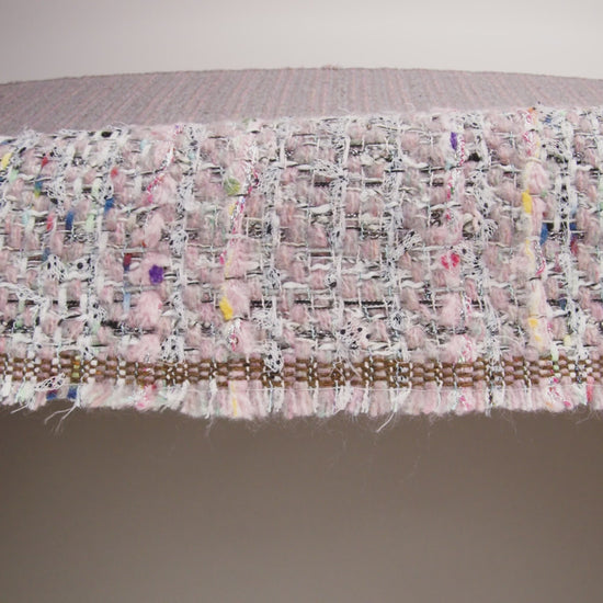 Polyester and Wool Blend Textural Tweed - Baby Pink, White and Metallic Silver