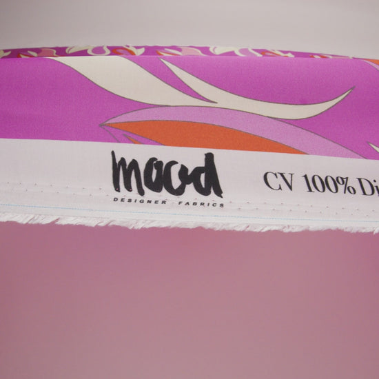 Sustainable and Recycled Viscose Satin Print - Hot Pink, Red-Orange and White Abstract - Mood Exclusive Free Falling