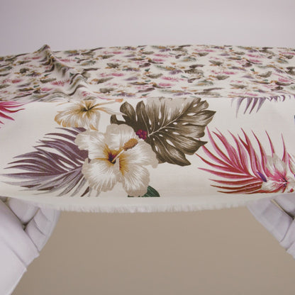Mood Exclusive Ivory Hibiscus Holiday Stretch Cotton Twill