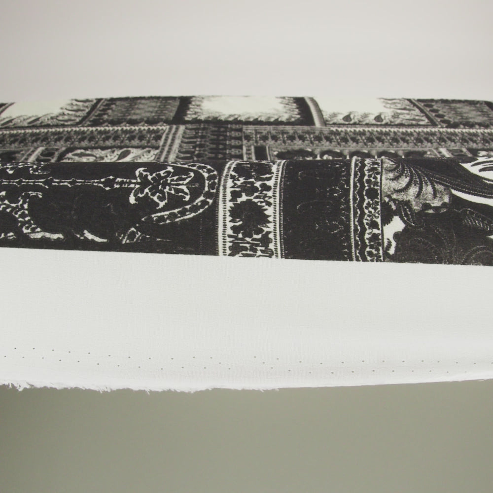 Viscose Crepe Print - Black and Cream Paisley Patches - Mood Exclusive Speak and Enter