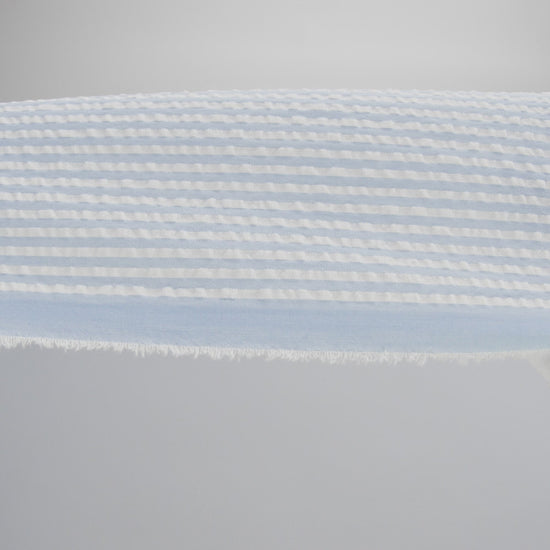 Polyester and Cotton Seersucker - Light Blue and White Candy Stripes - Wylie Collection