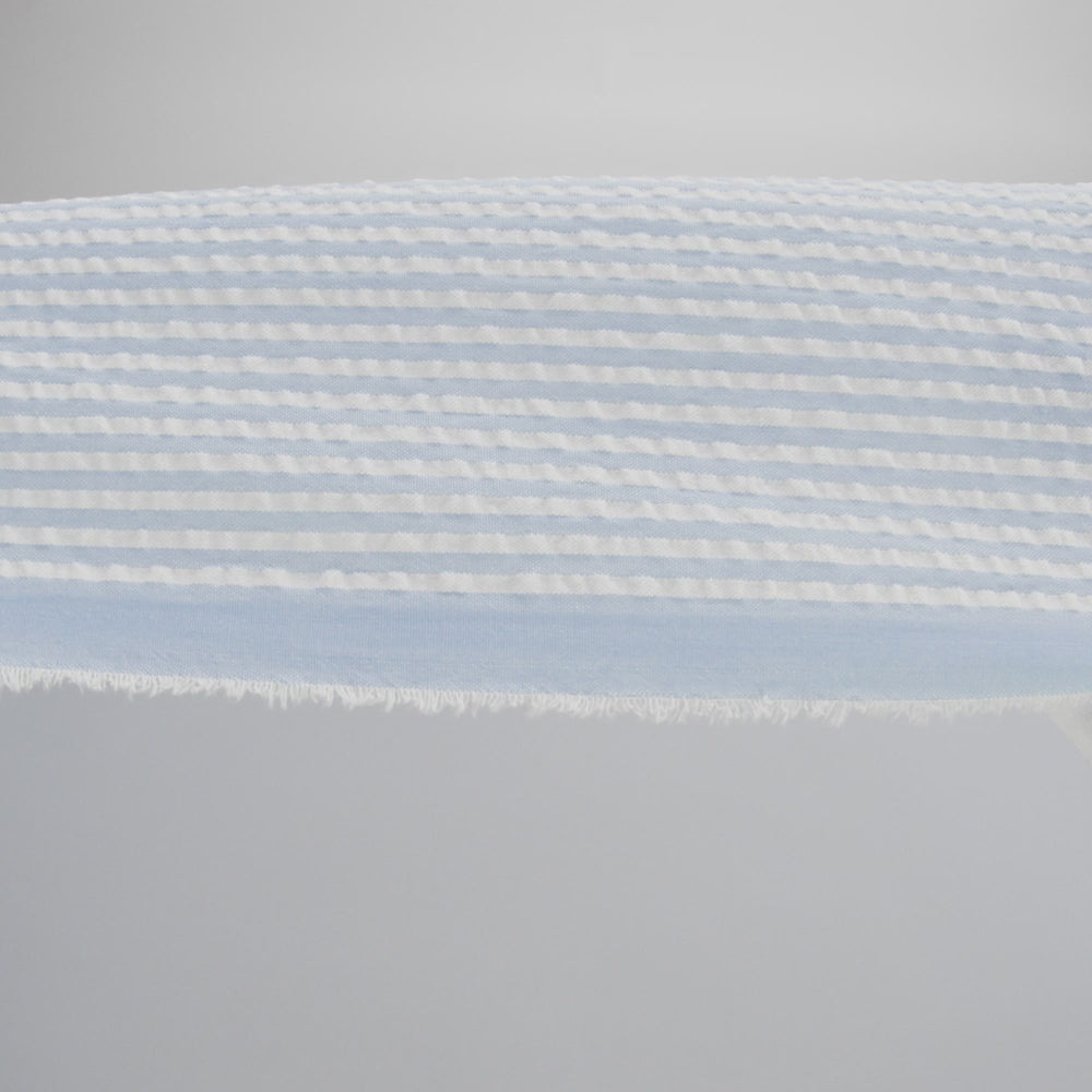 Polyester and Cotton Seersucker - Light Blue and White Candy Stripes - Wylie Collection