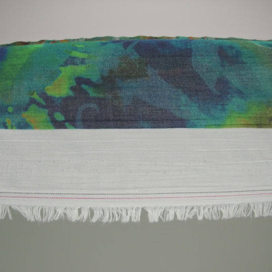 Crinkled Cotton Gauzy Woven - Teal, Tan and Blue Painterly Floral - Mood Exclusive Moonflower Mirage Print