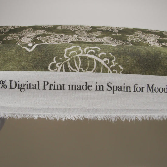 Linen and Rayon Woven - Forest Green and White Paisley and Frames - Mood Exclusive Arabesque Allure Print
