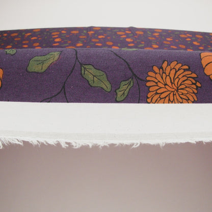 Linen and Rayon Woven - Purple and Orange Pumpkins and Flowers - Chrysanthemum Crisp Print - Mood Exclusive Jack-O-Lantern Collection
