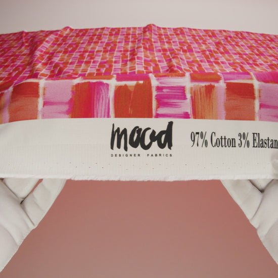 Stretch Cotton Sateen - Pink Painted Squares - Swatch Me Print - Mood Exclusive Citrus Collection
