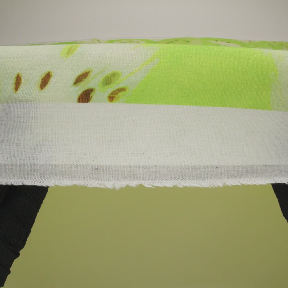 Linen and Rayon Woven - Lime Green and Brown Hazy Kiwi Fruits - Mood Exclusive Kiwi Crush Print