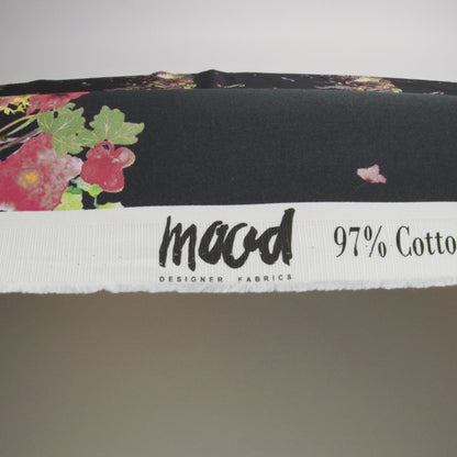 Stretch Cotton Sateen Panel - Midnight Blue Floral Band - Promenade au Pavot Print - Mood Exclusive Jacques Collection