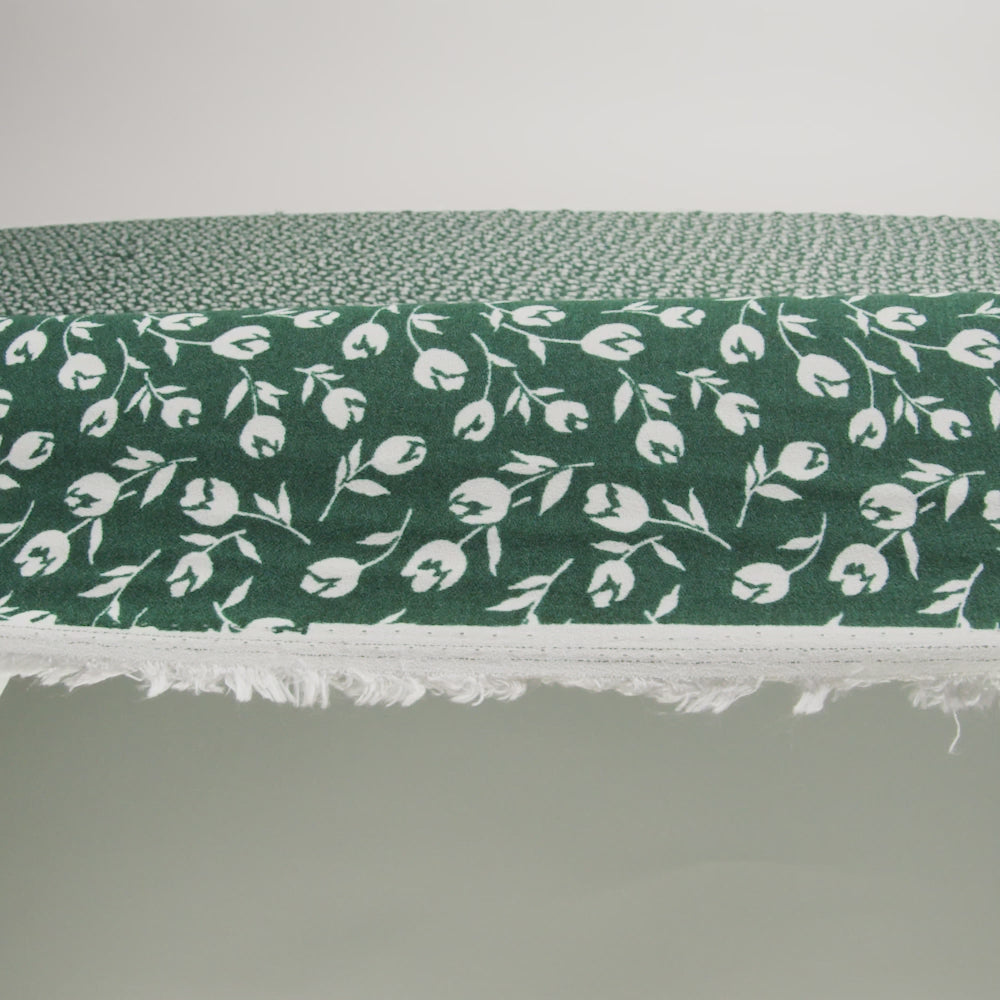 Sustainable Viscose Crepe Print - Forest Green and White Wispy Floral - Designer Deadstock - Image 6 of 6