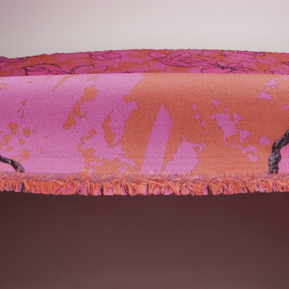 Metallic Black, Pink and Orange Mottled Floral Outlines Luxury Brocade - Image 6 of 7