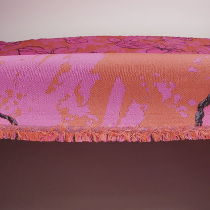 Metallic Black, Pink and Orange Mottled Floral Outlines Luxury Brocade