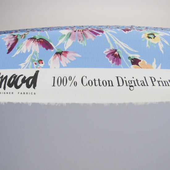 Cotton Poplin Print - Blue Jay and Purple Floral - Mood Exclusive Wide Open