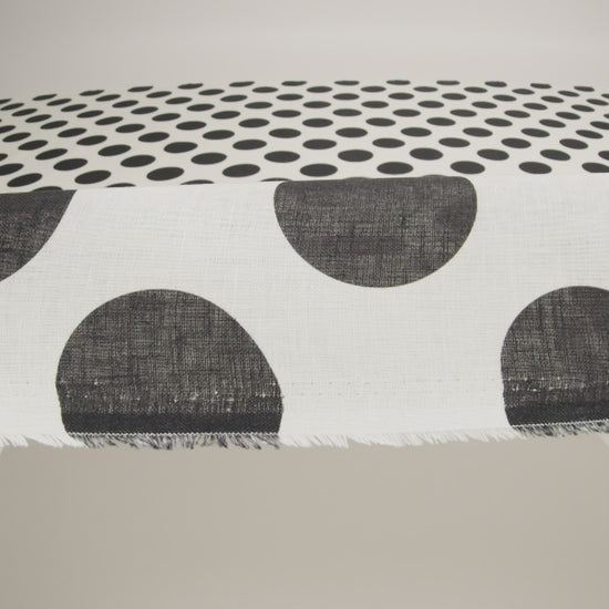 Black and White Big Polka Dots Medium Weight Linen Woven