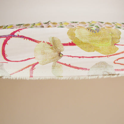 Lime, Olive and Red Orange Painterly Blooms Cotton Lawn
