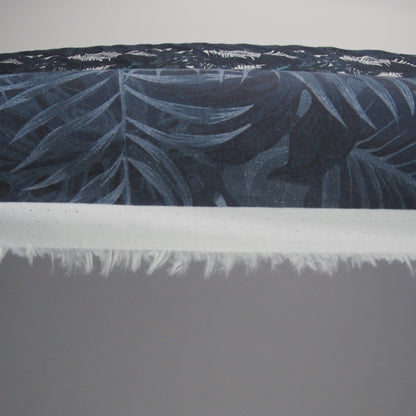 Mercerized Organic Egyptian Cotton Voile - Lyons Blue Tropical Leaves - Toulouse Collection