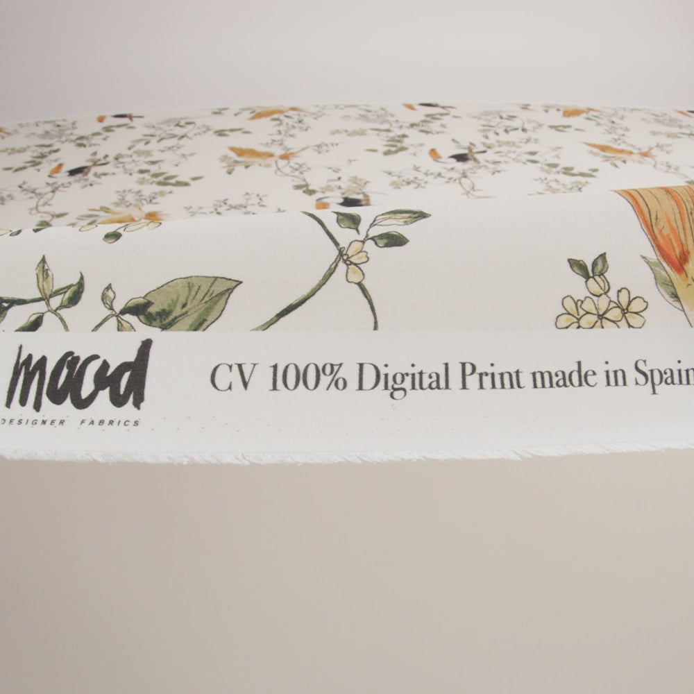Sustainable Viscose Woven Print - Ivory and Green Birds in Branches - Mood Exclusive Avian Adoration - Image 5 of 5