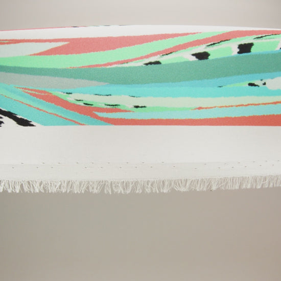 Silk Charmeuse Panel 16MM, Made in Italy - Turquoise, Mint and Coral Pink Fanning Feathers