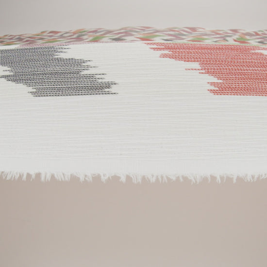 Slubbed Gauzy Cotton Woven - Dark Red, Navy, Orange and Green Abstract Ikat Stitches - Mood Exclusive Soundwave Stitches Print
