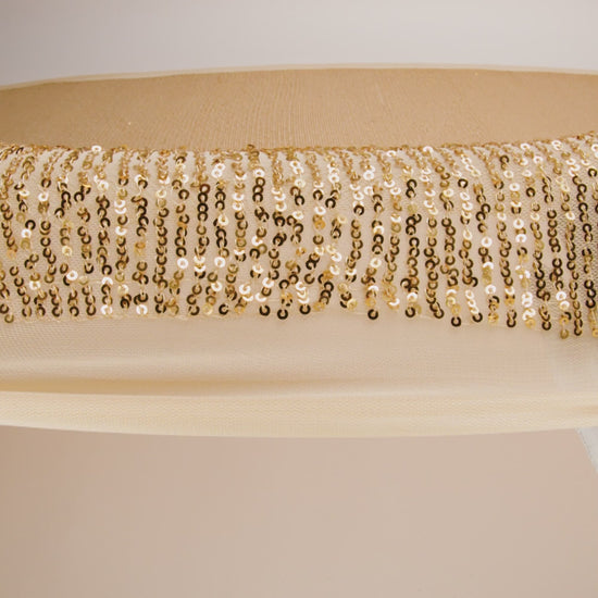 Recycled Polyester Circle Sequin Stripes on Stretch Mesh - Gold - Transcendent Collection