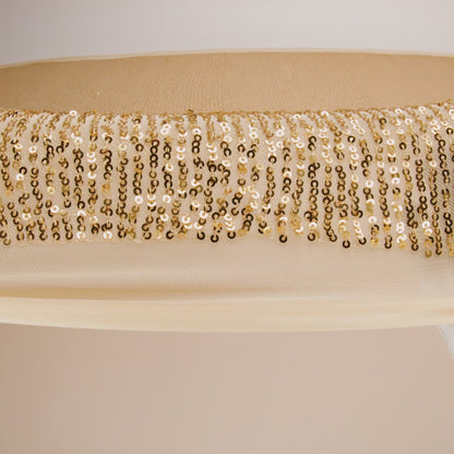 Recycled Polyester Circle Sequin Stripes on Stretch Mesh - Gold - Transcendent Collection