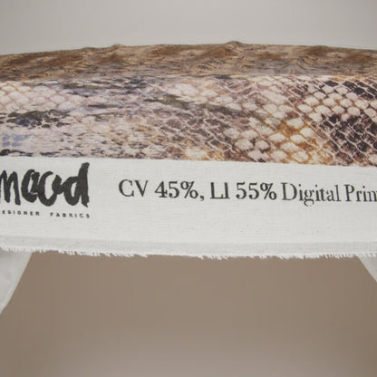 Linen and Rayon Woven - Beige, Orange and Pale Purple Snakeskin - Mood Exclusive Ouroborous Print