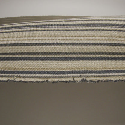 Medium Weight Linen Woven Print - Black, Olive Green and Beige Barcode Stripes