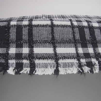 Polyester Blend Twill Tweed with Eyelash Fringe - Black and White Plaid