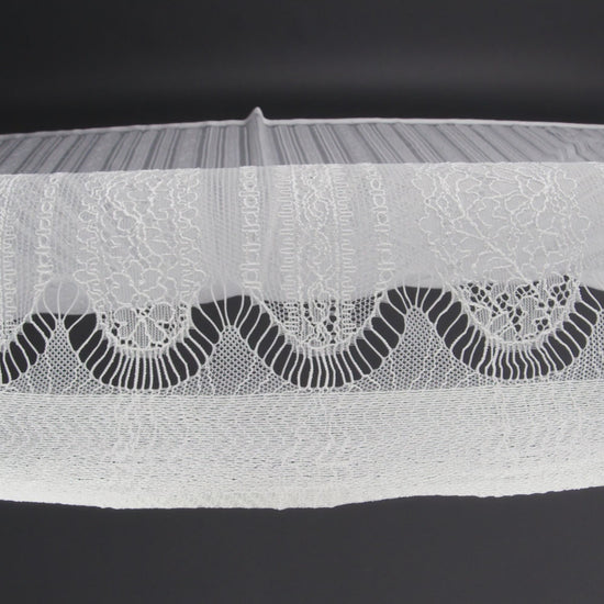 Re-Embroidered Nylon Lace - Bright White Floral Stripes
