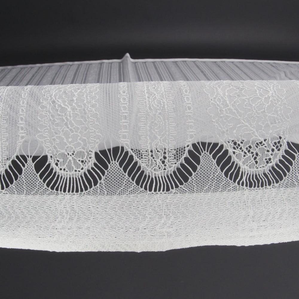 Re-Embroidered Nylon Lace - Bright White Floral Stripes