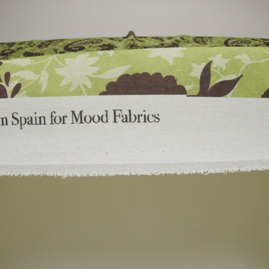 Linen and Rayon Woven - Kiwi Green and Dark Brown Paisley and Vines - Mood Exclusive Groovy Grove Print
