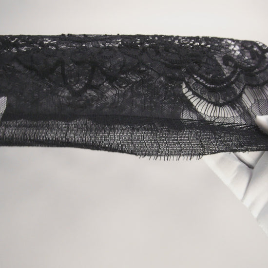 Nylon Re-Embroidered Lace - Black Paisley Floral Swirl with Scalloped Borders