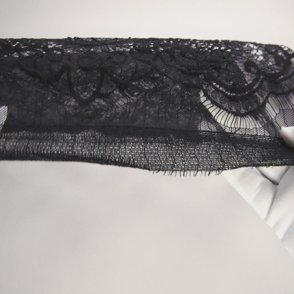 Nylon Re-Embroidered Lace - Black Paisley Floral Swirl with Scalloped Borders